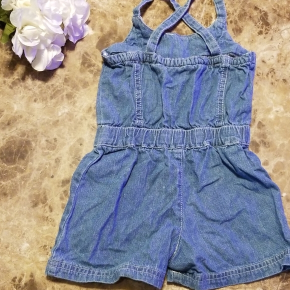 Size 3T light Jean Romper with white lace - Picture 5 of 7